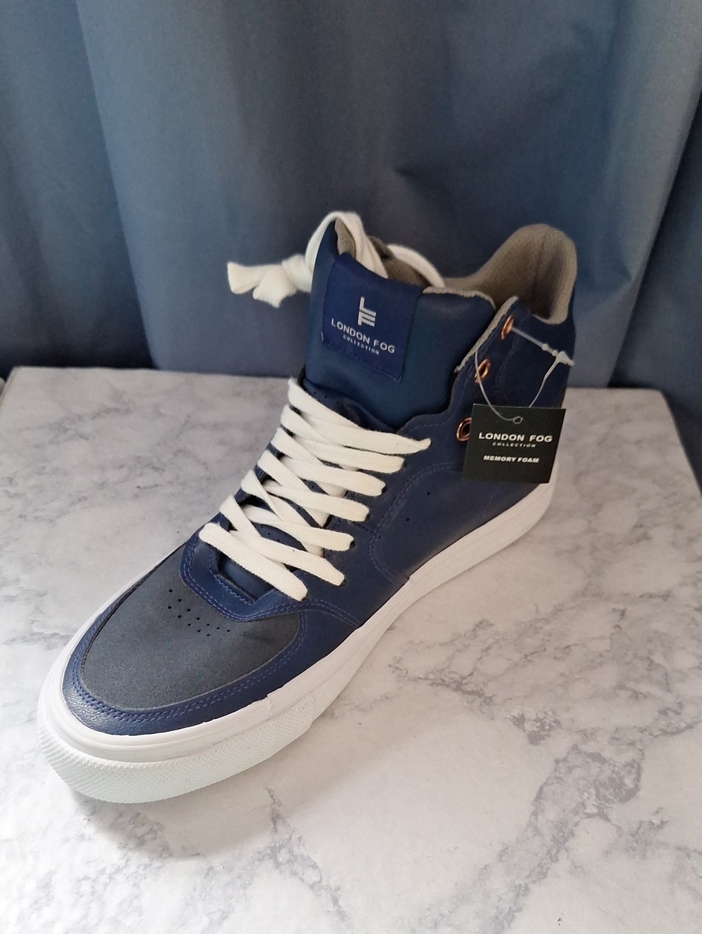 London Fog Men's Blue High-Top Sneakers with White Accents